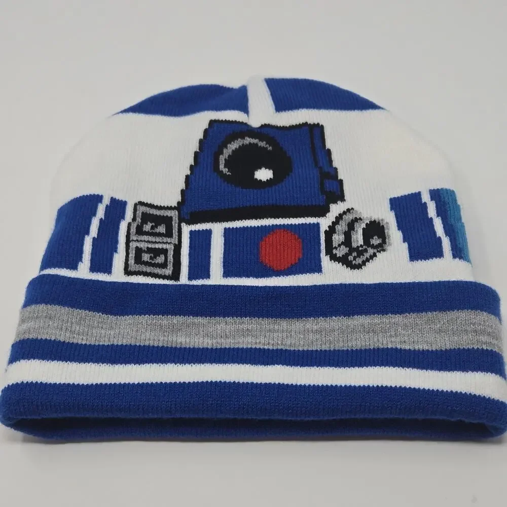 Star Wars R2-D2 Beanie Hat Adult White Blue Knit Winter Cap Acrylic Psi-Fi